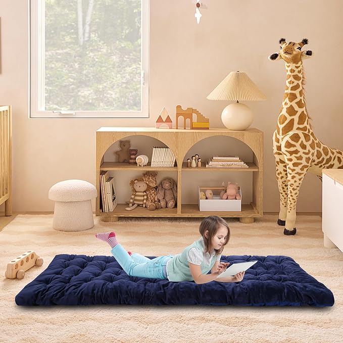 REDCAMP Extra Thick Folding Sleeping Cot Pads, Comfortable Soft Velvet Cotton Camping Cot Mattress Pad for Hiking, Backpacking, Blue 75"x28"