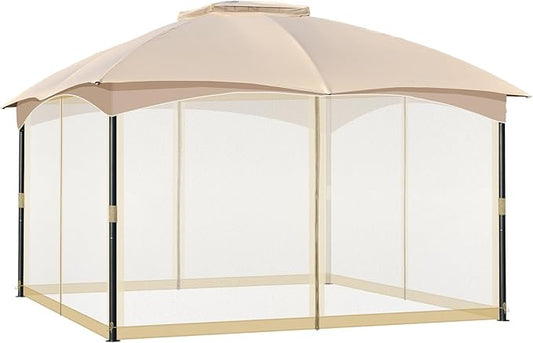COWVIE Gazebo Replacement Netting Screen, 12' x 16' Universal Gazebo 4-Panel Mosquito Sidewalls with Double Zippers for Outdoor Patio (Only Netting)