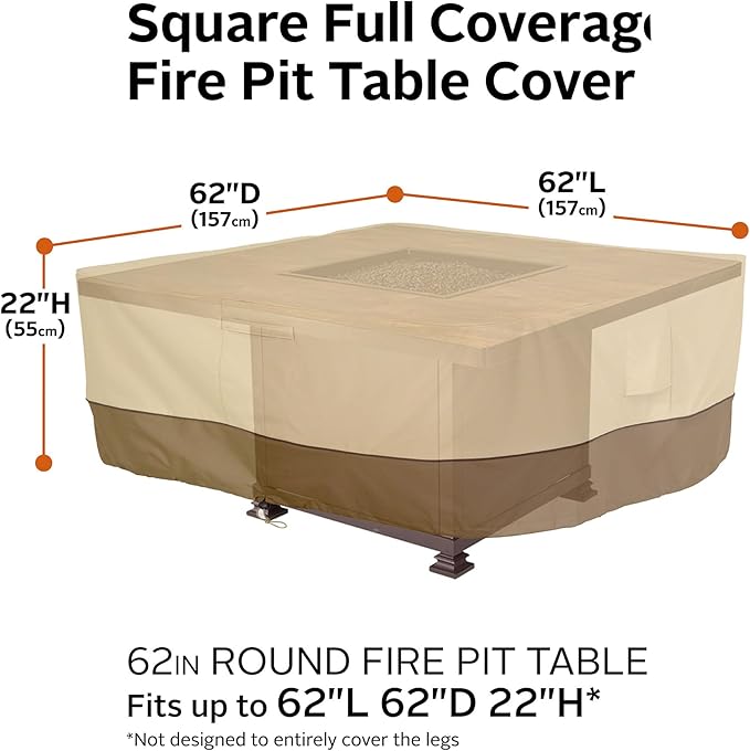Classic Accessories Veranda Water-Resistant 62 Inch Square Fire Pit Table Cover, Outdoor Firepit Cover