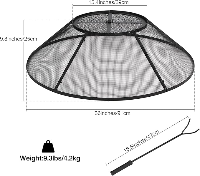 Lineslife Fire Pit Spark Screen 36 Inch Round with Removable Lid, Heavy Duty Collapsible Outdoor Fire Pit Mesh Screens, Metal Firepit Cover for Patio Backyard Beach RV Camping, Black