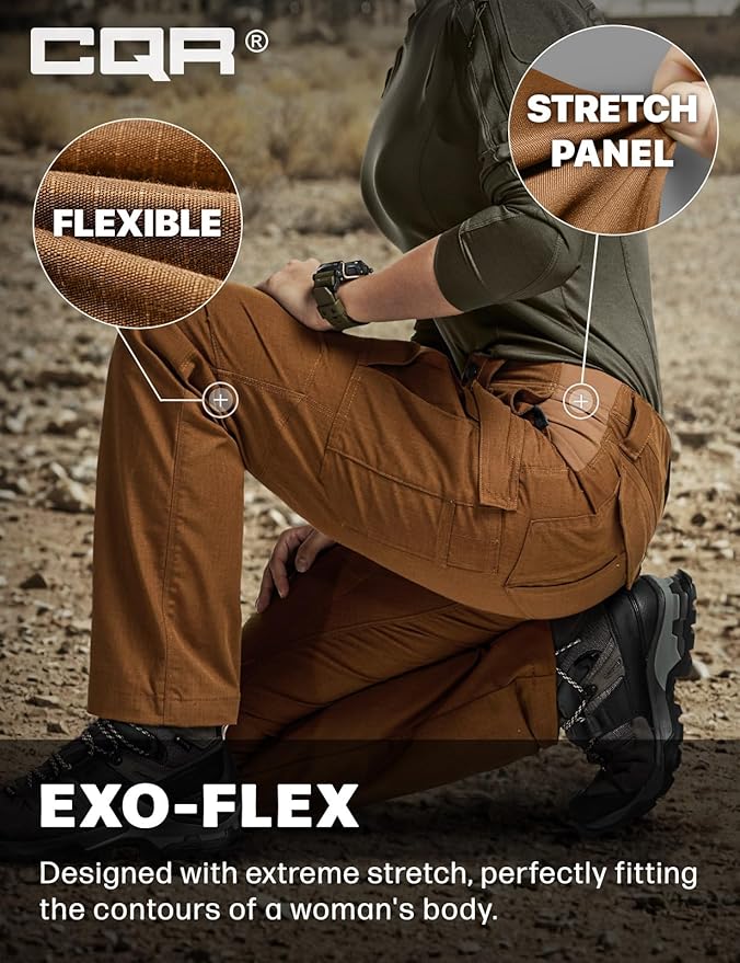 CQR Women's Flex Stretch Tactical Pants, Water Resistant Ripstop Cargo Work Pants with Pockets for Outdoor & Hiking