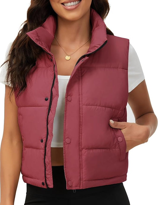 Fengbay Womens Puffer Vest Sleeveless Puffy Cropped Vests Stand Collar Vest Lightweight Bubble Quilted Vests Trendy 2025