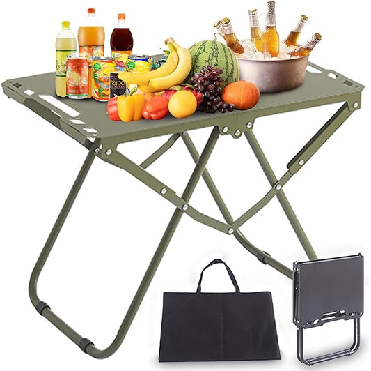 Metal Portable Tactical Camping Table, Foldable Lightweight Small Table with Storage Bag, Durable Carbon Steel Outdoor Picnic Table, Perfect for Fishing, Hiking and BBQ
