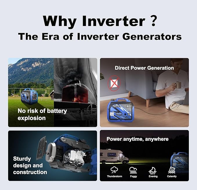 DK 3000W Inverter Generator, Gas Powered, Portable & Quiet, Long Run Time, CO Alert, for Backup Outdoor RV Trailer Car Camping (DK3000i)