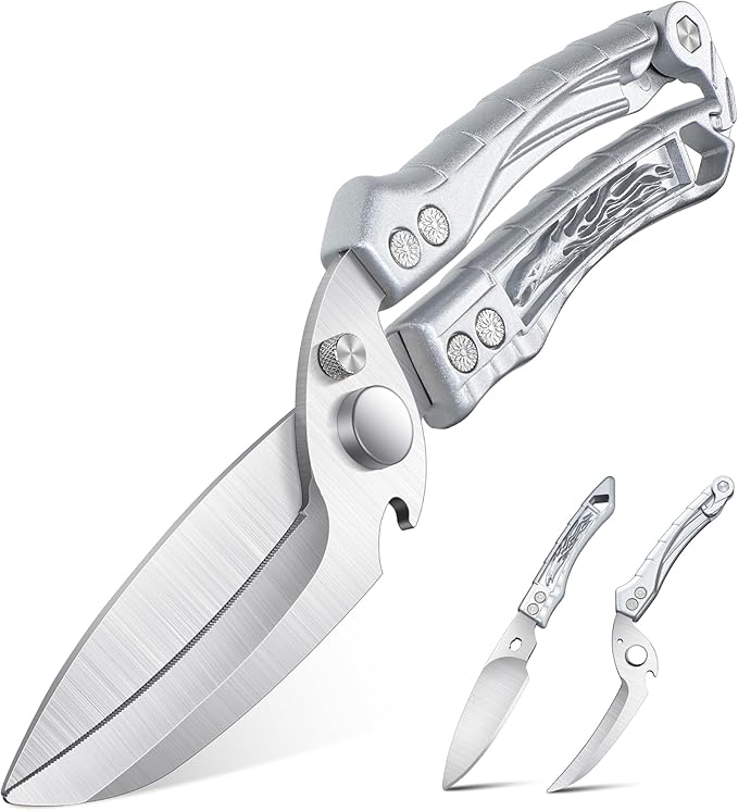 Dream Reach Kitchen Poultry Shears - Heavy Duty Detachable Meat Cutting Scissors with Serrated Edge Cooking Scissors for Thanksgiving Silver