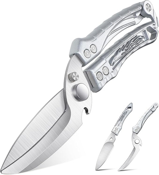 Dream Reach Kitchen Poultry Shears - Heavy Duty Detachable Meat Cutting Scissors with Serrated Edge Cooking Scissors for Thanksgiving Silver