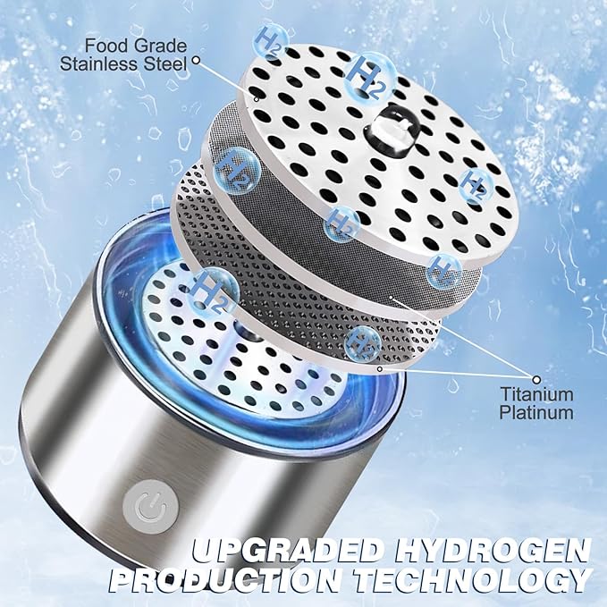 2025 New Hydrogen Water Bottle, Rechargeable Hydrogen-Rich Water Generator Machine with SPE PEM Technology,for Home Office Travel Fitness Drinking, Portable, Glass, Stainless Steel, 450ml