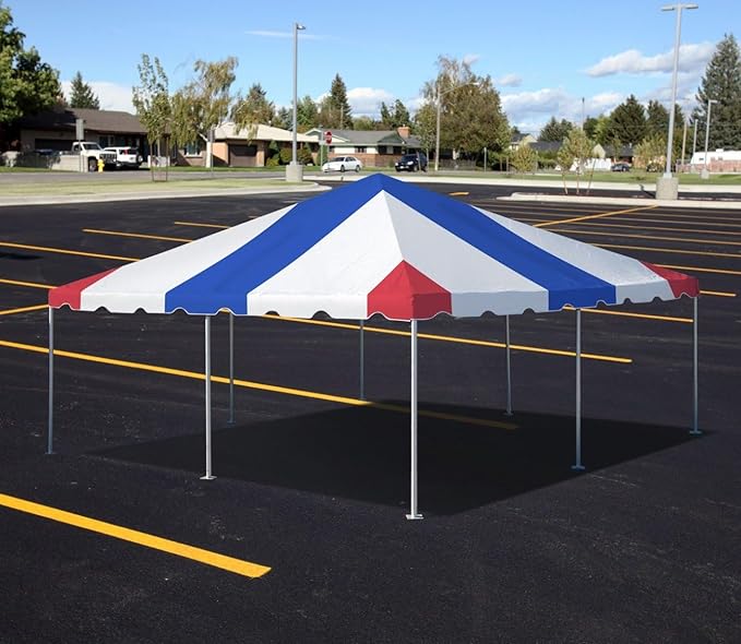 Party Tents Direct 20'x20' Weekender West Coast Tent Frame Party Tent Red White and Blue PVC Top with Storage Bag - Tents for Parties, Weddings, Birthdays, Banquets, Fiestas, Outdoor Event