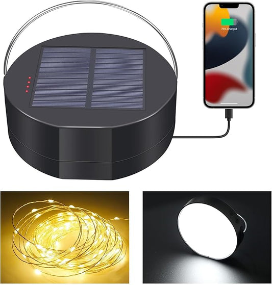 Camping String Light, Solar String Light with Camping Lantern (3 in 1 Design), Rechargeable and Portable for Camping,Emergency, Hiking.