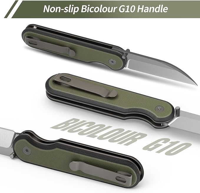 FINTISO Pocket Knife, 3" 14C28N Blade EDC Knife with G10 Handle, Folding Knife with Pocket Clip for Outdoor Camping, Hunting, Hiking, Survival, Parrot Series