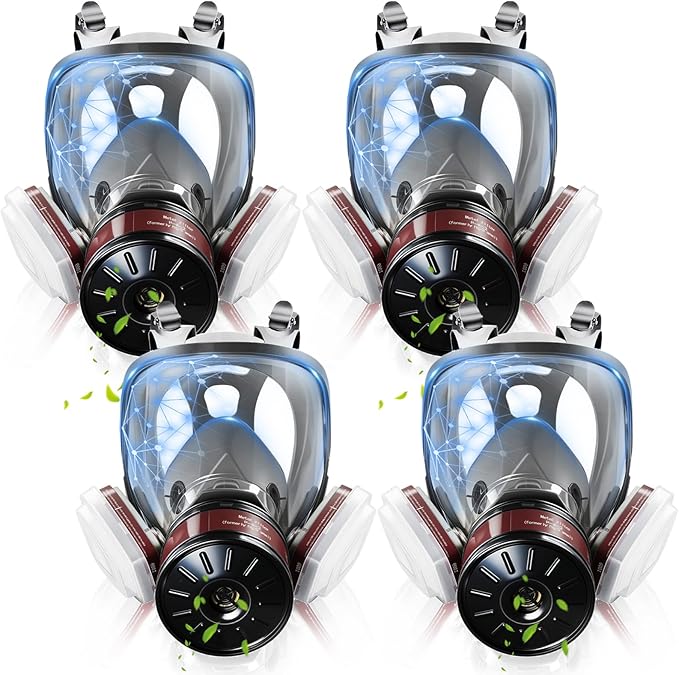4Pack Full Face Gas Mask: Gas Masks Survival Nuclear and Chemical with 6001 & 40MM Activated Carbon Filter Full Face Respirator Mask Used for Dust Spray Machining Soldering Polishing Welding