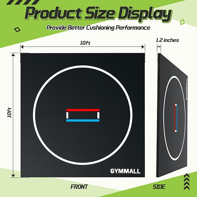 GYMMALL Wrestling Mat 10'x10'/6.6'x10' for Home Outdoor Indoor, 1.2" Thick Foldable XPE Jiu Jitsu Floor Exercise Mat for Gymnastics, PE Training, BJJ, MMA, Martial Art, Grappling, Judo, Boxing, Yoga