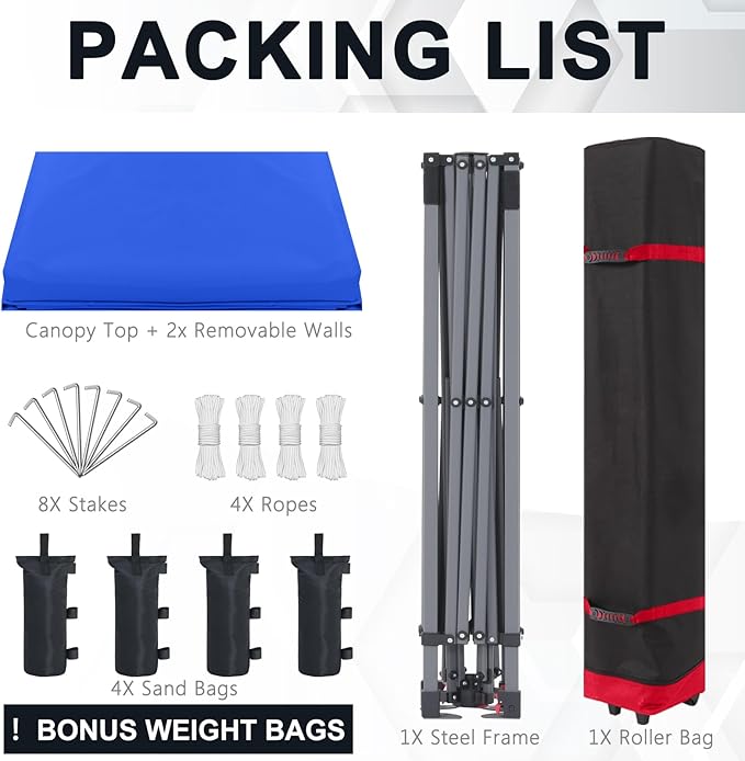 COOSHADE Pop Up Canopy Tent 10x10 with 2 Sidewalls, Outdoor Shade Instant Canopy Tents(Royal Blue)