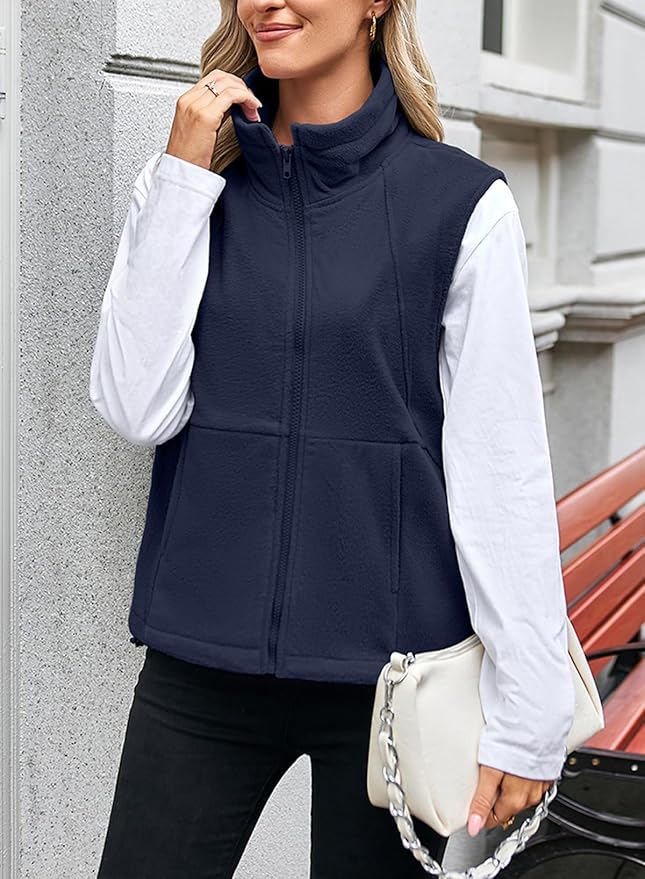 Dokotoo Women's Full Zip Polar Fleece Vest Warm Winter Sleeveless Cardigan Lapel Collar Sherpa Coat Outerwear with Pocket