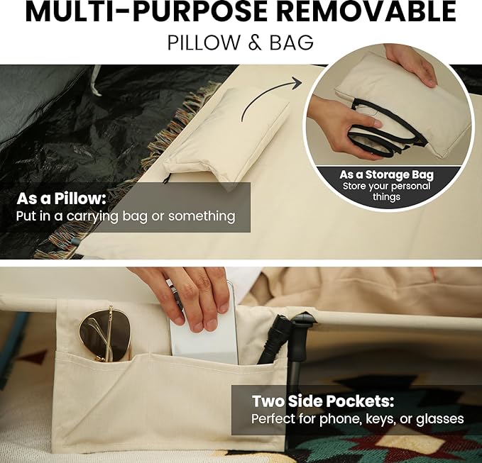 FUNDANGO Ultralight Folding Camping Cot, Extra Long Backpacking Camping Cots for Adults Portable Cot Bed for Hiking Travel Home Mountaineering, Beige