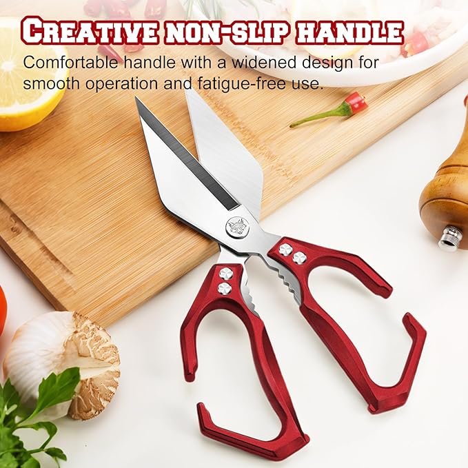 Seattleget Multifunctional Heavy-Duty Kitchen Shears, Ergonomic Heavy-Duty Kitchen Scissors, Household Food Scissors, Suitable for Cutting Meat, Seafood and Small Bones (Silver)