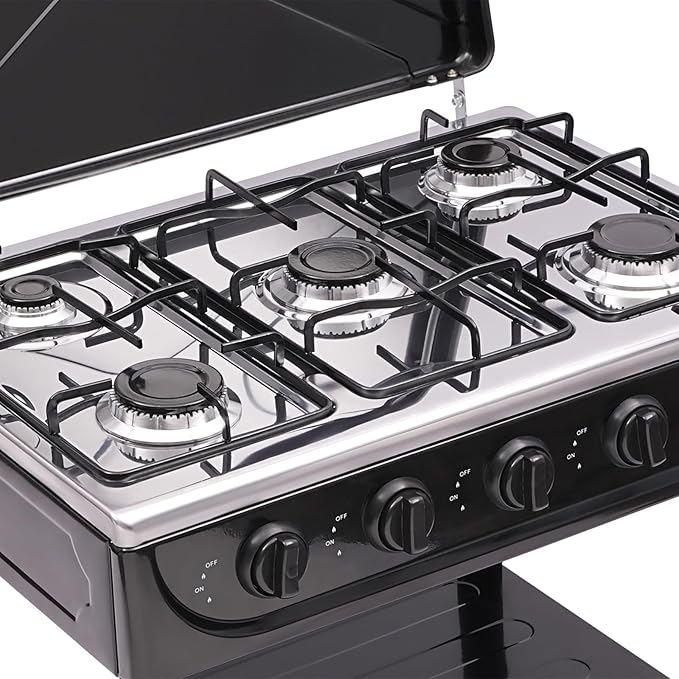 Natural Gas 5-Burner Outdoor Stove, Portable with Windshield, 2 Placement Boards, Ideal for Camping, Fishing, RV Travel