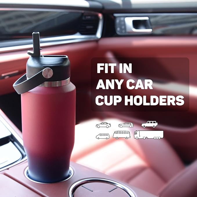32oz Water Bottle with Powder Coated, Fit in Any Car Cup Holder, Water Bottle with Straw Lids, Stainless Steel Insulated Water Flask Double Wall Leak-proof BPA Free to Keep Cold&Hot