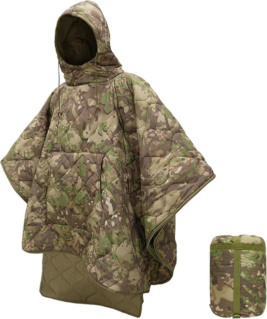 LOOGU Camo Blanket Waterproof Insulation Poncho Liner for Outdoor Camping, Hiking, Hunting, Survival, Backpacking, Picnicking