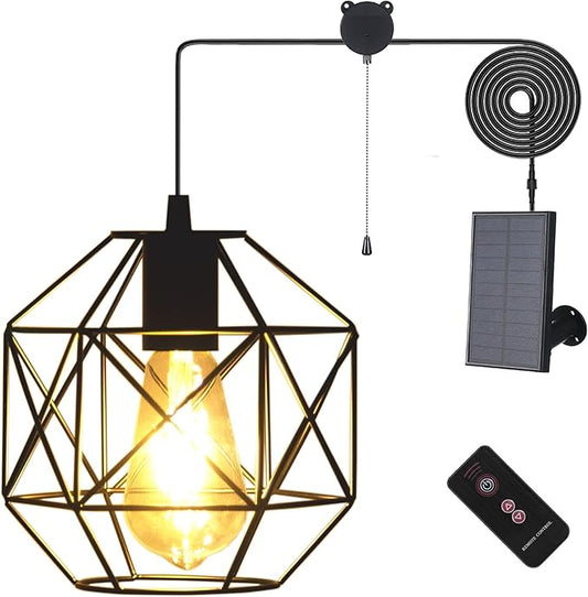 Solar Pendant Lights Outdoor, Shed Light Solar Powered Gazebo Lights Outdoor Chandelier Hanging Lights,Solar Lights Indoor with Pull Cord for Home Chicken Coop Barn Garage Storage