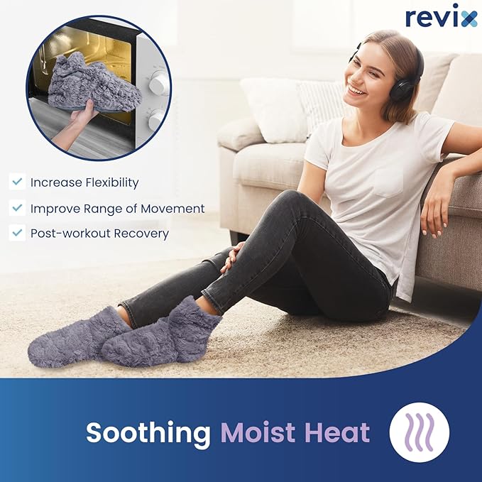 REVIX Microwavable Booties and Feet Warmers for Women & Men, Microwave Heated Foot Warmer with Flaxseed Moist Heat for Cold Feet, Gray, L