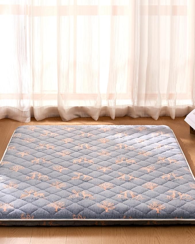 6th Generation Japanese Floor Futon Mattress - Extra-Thick 9-Layer Modern Futon with 100% High-Density Foam, Portable Floor Mattress Sleeping Pad for Adults, Guest Room, Dormitory, Queen Size(60"X80")