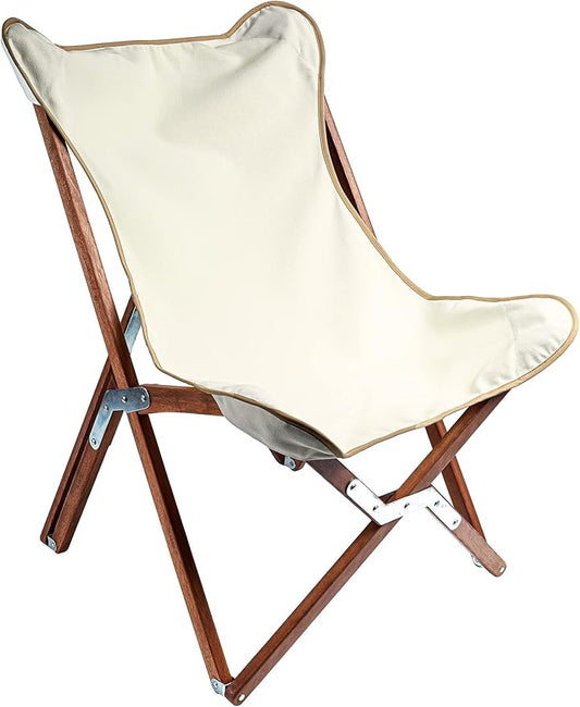 BYER OF MAINE Pangean Butterfly Chair, Easy-Fold Hardwood Sling Chair – Portable Beach, Camping & Patio Seat – 34″H × 23″W × 27″D in Natural