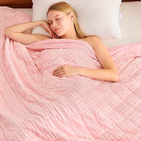 Weighted Blanket for Adults (15lbs, 48"x72" Twin Size) - Minky Heavy Blanket Microfiber for 120-160lbs with Premium Glass Beads - Soft Thick Blanket for All-Season Sleeping Comfort - Pink