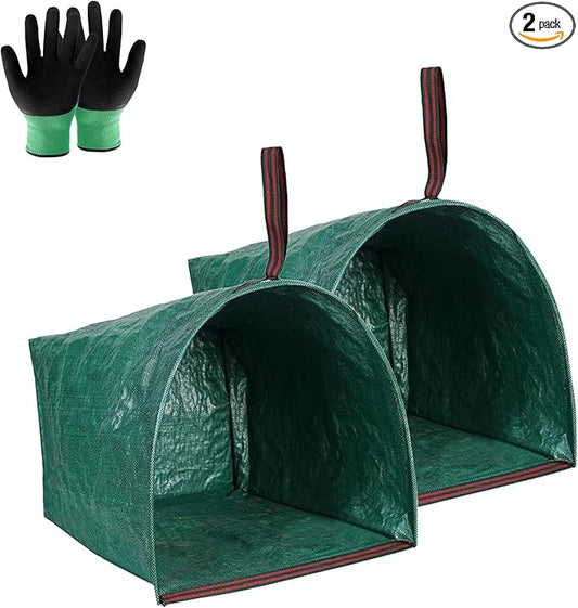 2PCS Reusable Yard Waste Bag - Collapsible Lawn Bags for Leaves, Lawn Trash, Camping, Parties & Laundry, Standable Garden Debris Bag with Gloves