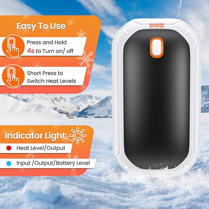 2 Pack Hand Warmers Rechargeable, 2025 New Portable Magnetic Electric with 12hrs Warmth, Double-Sided Heating Pocket Size for Outdoors, Camping - Winter Gifts for Women Men