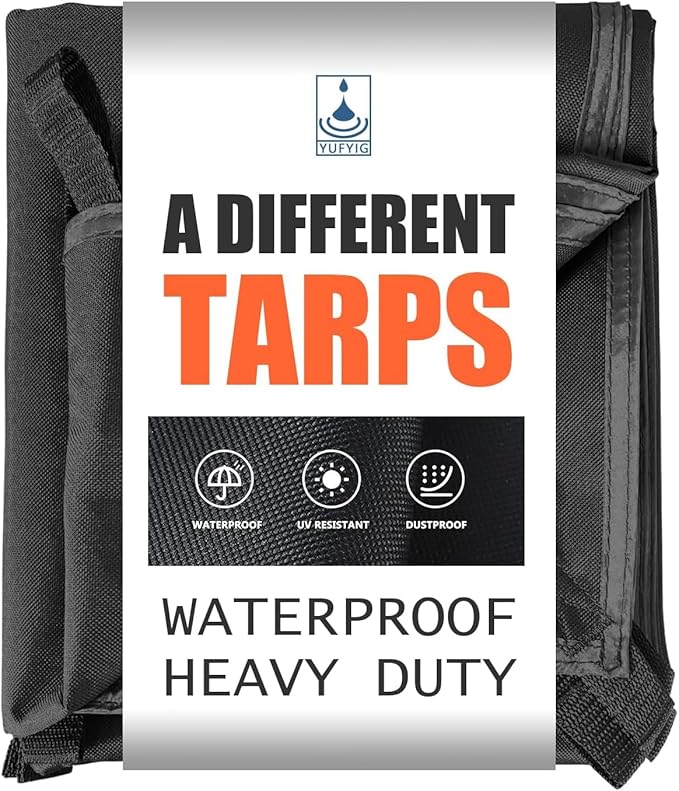 5x5Ft Waterproof Canvas Tarp Black，Heavy Duty Multipurpose Oxford Tarpaulin Cover for Canopy Tent, Roof, Boats, Pool, Woodpile, Robust, Rip & Tear Proof, 20mil