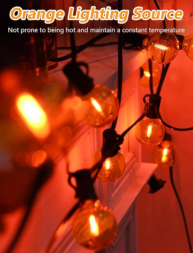 SUNSGNE G40 LED Orange Halloween String Lights Outdoor, 25 Feet Orange String Lights with 25 Count Bulbs for Halloween Thanksgiving Indoor Outdoor Party Festival Haunted House Decor