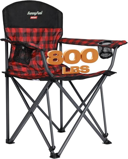 SUNNYFEEL Oversized Folding Camping Chair 800 LBS Heavy Duty for Big Tall People Red Padded Portable Collapsible Chairs with Armrest Cup Holder & Pocket for Outdoor Travel Picnic Camp Sports