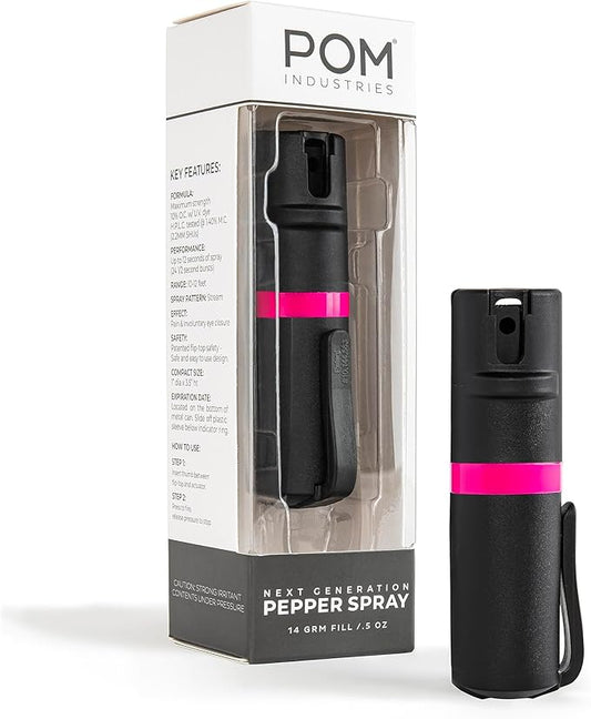 POM Pepper Spray Pocket Clip, Quick Flip Top Safety, Maximum Strength OC Formula with UV Marking Dye, Safe Compact and Tactical Design for Everyday Carry, 25 Bursts, 10 ft Range, 0.5 fl oz