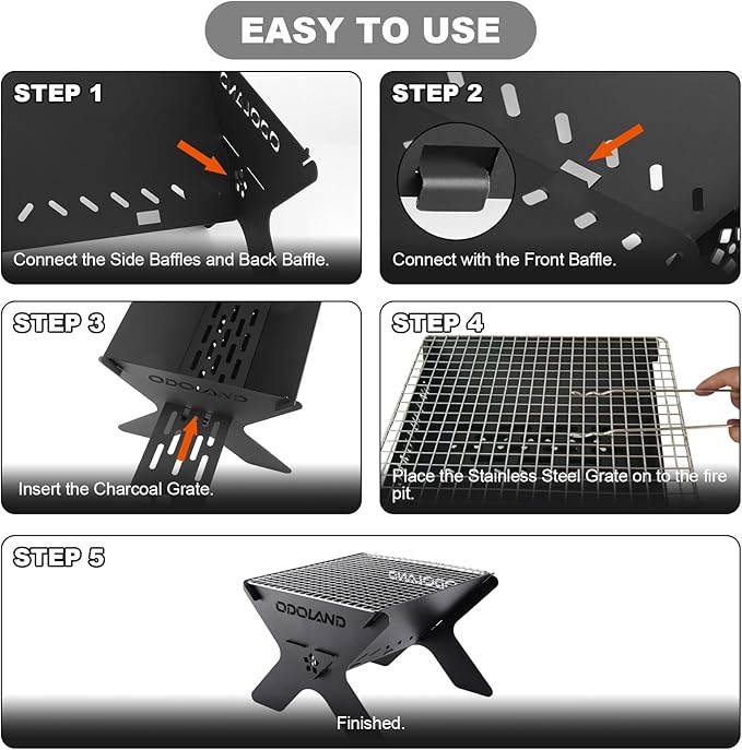 Odoland Camping Campfire Grill, Portable Folding Charcoal Grills, Backpacking BBQ Grill, Heavy Duty Firepit Grill with Carry Bag for Outdoor Cooking, Bonfire, Patio, Backyard