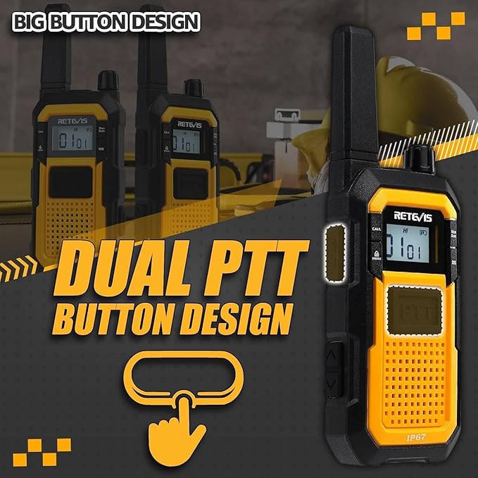 Retevis RB48 Walkie Talkies with Earpiece, Waterproof Heavy Duty Two Way Radios, Vibration Call, 2000mAh, NOAA, 2 Way Radio Long Range(2 Pack)