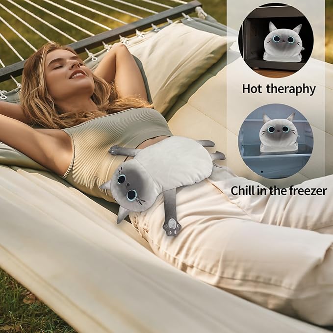 Microwave Heating Pad for Cramps Pain Relief, 17 * 9'' Moist Microwavable Stuffed Animal Period Menstrual Heating Pads for Cramps, Back, Neck Shoulder and Knee- Siamese Cat