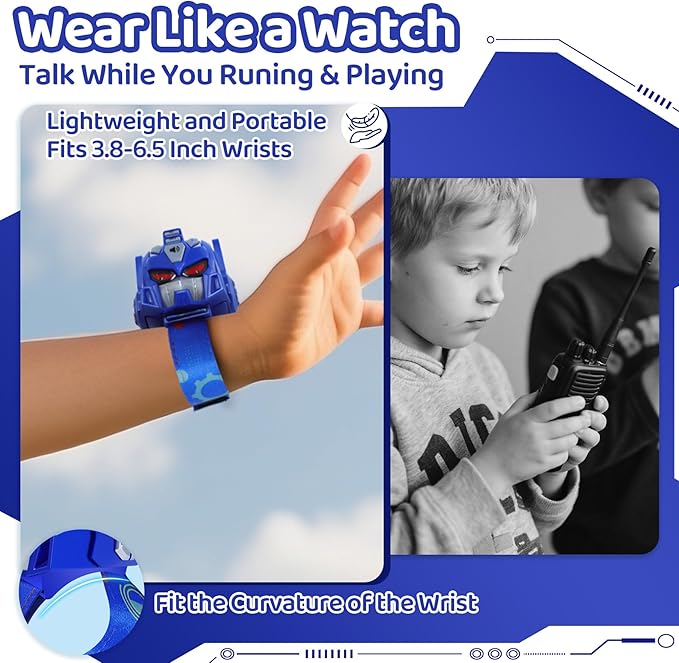 Vvinca Walkie Talkies for Kids 2 Pack - Toys for Boys Girls Age 3-5 5-7 8-12 Christmas Birthday Gifts for Toddlers Adjustable Strap Long Range Clear Sound Camping Outdoor Game Robot Walkie-Talkie