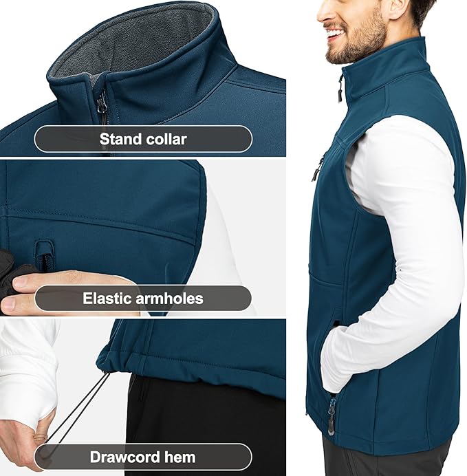 33,000ft Men's Lightweight Softshell Vest Outerwear Zip Up Fleece Lined Windproof Sleeveless Jacket for Golf Running Hiking