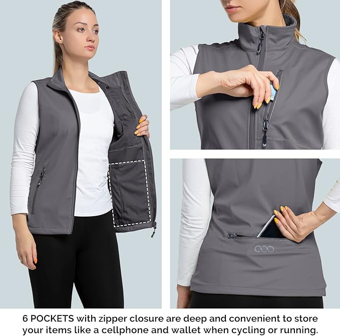 33,000ft Women's Lightweight Running Vest Outerwear with Pockets, Windproof Sleeveless Jacket for Golf Hiking Travel