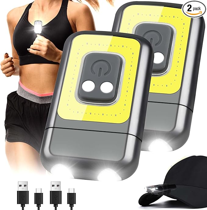 800Lumens 2Pack Running Light, Rechargeable Headlamp Clip on Lights with Red/Green Lighting Night Vision, 5 Modes Lightweight LED Safety Light for Working Camping Hiking and Reading(2, Grey)