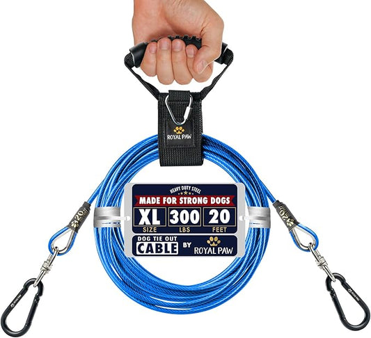 Dog Tie Out Cable - Tie Out Cable for Dogs (up to 300 lbs) - Use Dog Tie-Outs & Stakes for Outside - Best Heavy Duty Dog Leash for Large Dogs (20ft - Blue Cobalt)