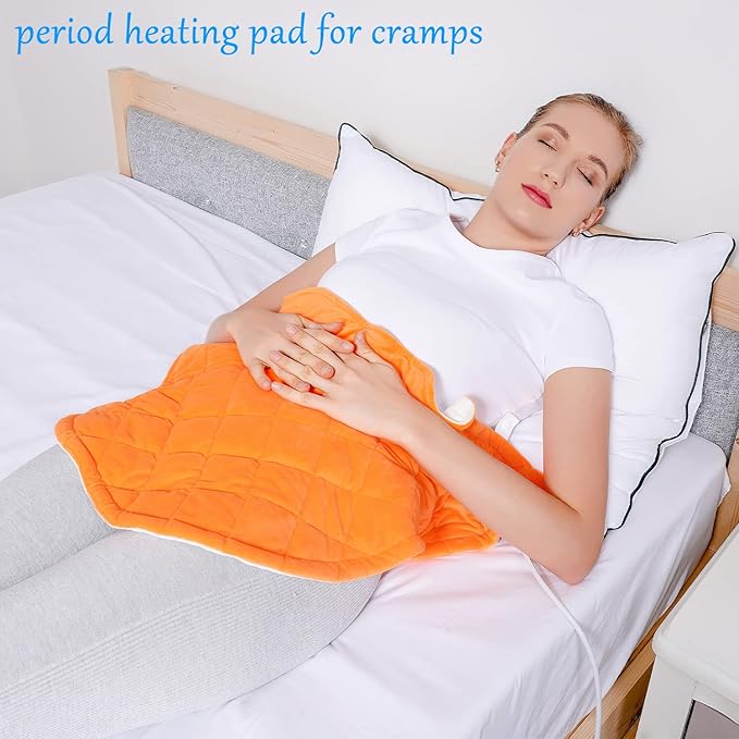 Electric Heating Pad for Neck and Shoulders, Far Infrared Heated Pad for Pain Back Relief, Weighted Electric Heating Pads with Auto-Off, Gifts for Women Men Mom Dad(L, Orange)