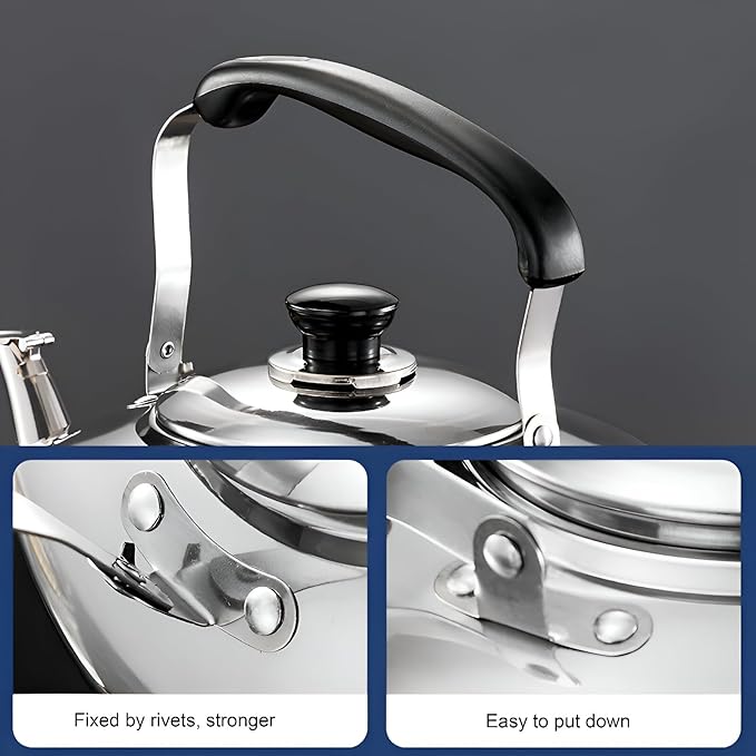 Chandler 2.34 Liter Tea Pots, Vintage Tea Kettle - 0.4mm Stainless Steel Pot - Hard to Dent | Ergonomic Handle with a Cool Grip | Portable Tea Kettle For Camping (Silver Colour)