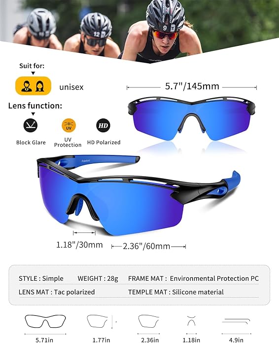 Rosemal Sports Sunglasses Polarized Cycling Sunglasses Running Driving Fishing Hiking for Men Women UV400 TAC TR90