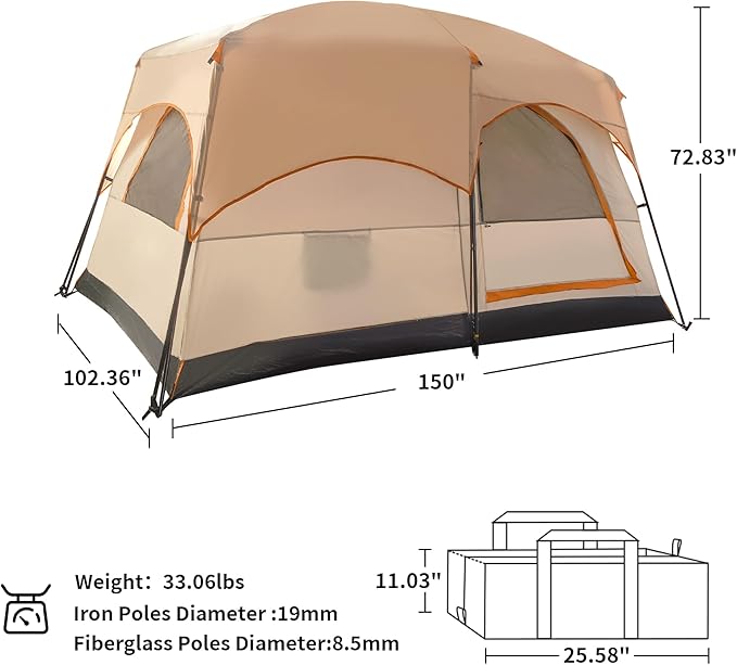 Camping Tent, Easy Setup, 1-2-8-10 Person Waterproof and Portable Tent for Camping Hiking Outdoor