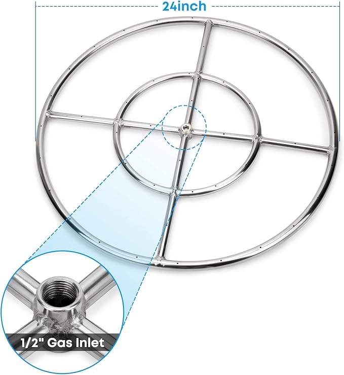 Stanbroil LP Propane Gas Fire Pit Stainless Steel Burner Ring Installation Kit, 24-inch
