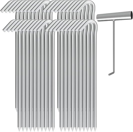 9 Inch Tent Stakes with T Hook, Tent Stakes Metal, Heavy Duty Tarp Camping Stakes, Metal Stakes for Inflatables Outdoor Decorations, 40 Pack