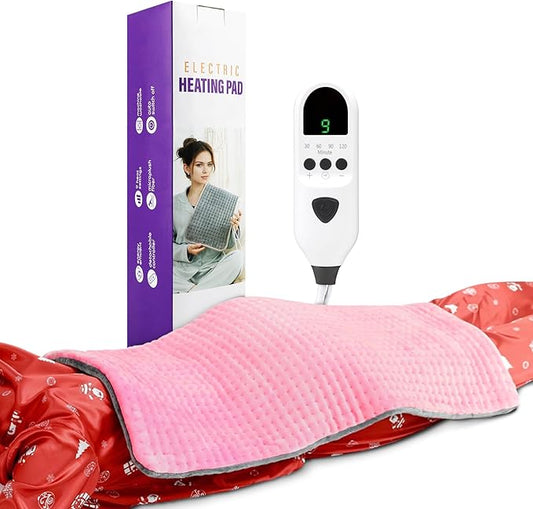 Heating Pad for Back & Period Cramps Relief, Electric Heat Pad for Neck and Shoulder, 9 Adjustable Heat, Machine Washable,Birthday Christmas Gifts for Women Men Mom Dad(Pink+Grey, 17"×33")