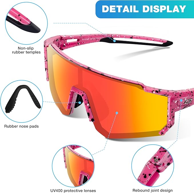 RIVBOS Youth Baseball Sunglasses for Kids(Boys&Girls) Polarized UV Protection Cycling Glasses RYS008